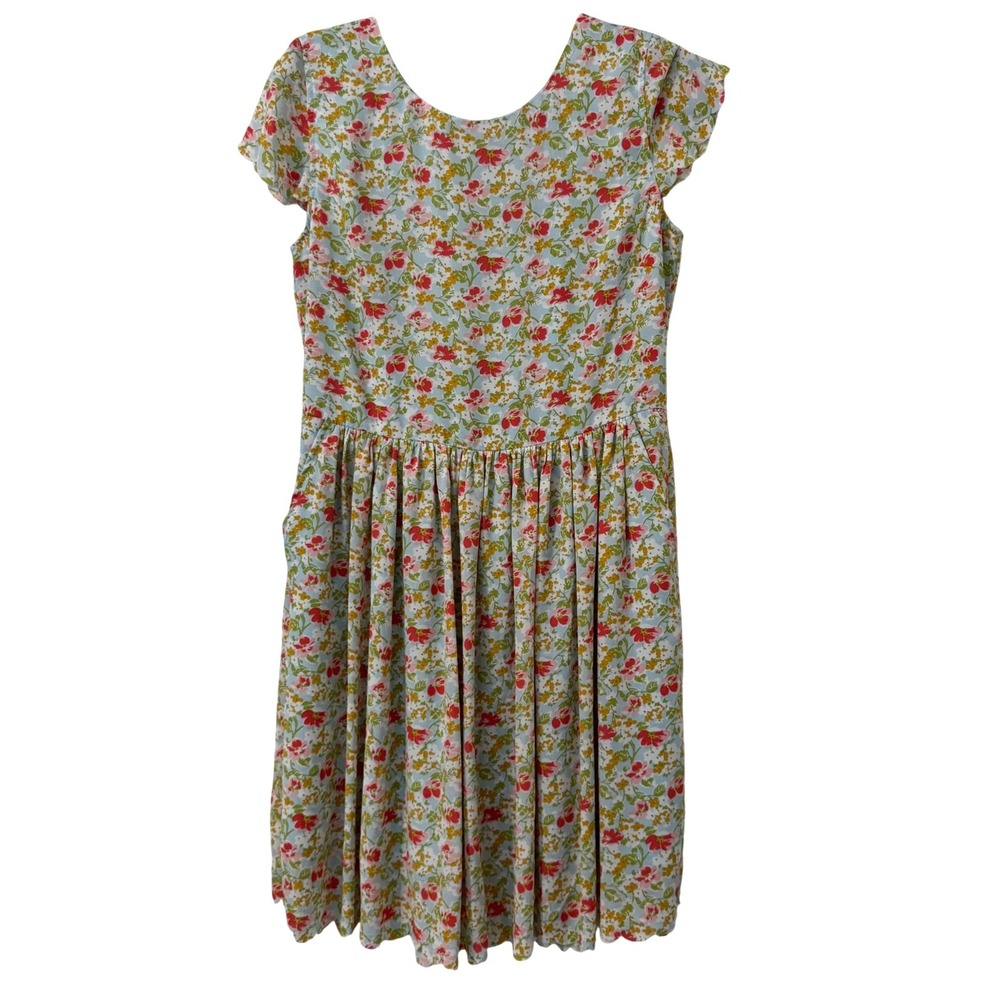 Matilda Jane Poppy Fields Dress Sz 8 Fit & Flare Blue Pink Yellow Pockets Garden